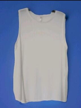 Fabletics Size L White Sleeveless Top  Viscoise Blend Round Neck Split Sides